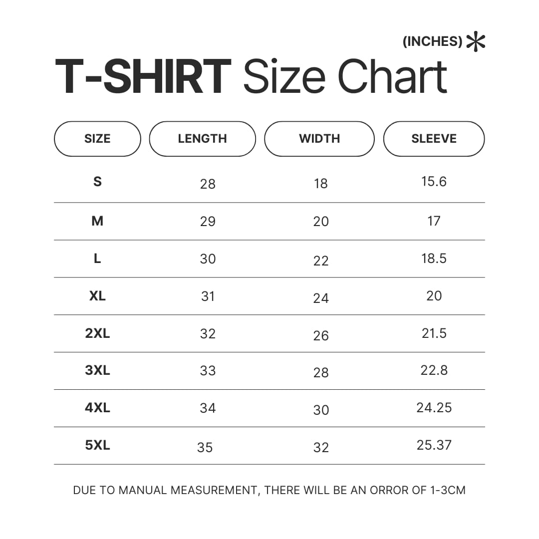 T shirt Size Chart - BigBang Store EU
